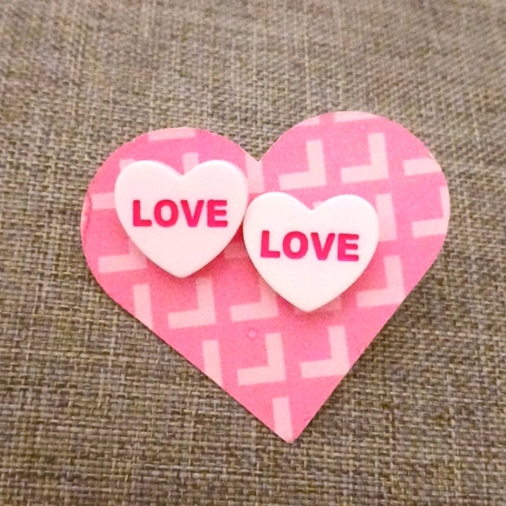 Valentine's Day Pink Love Candy Conversation Heart Stud Earrings - Pre-loved